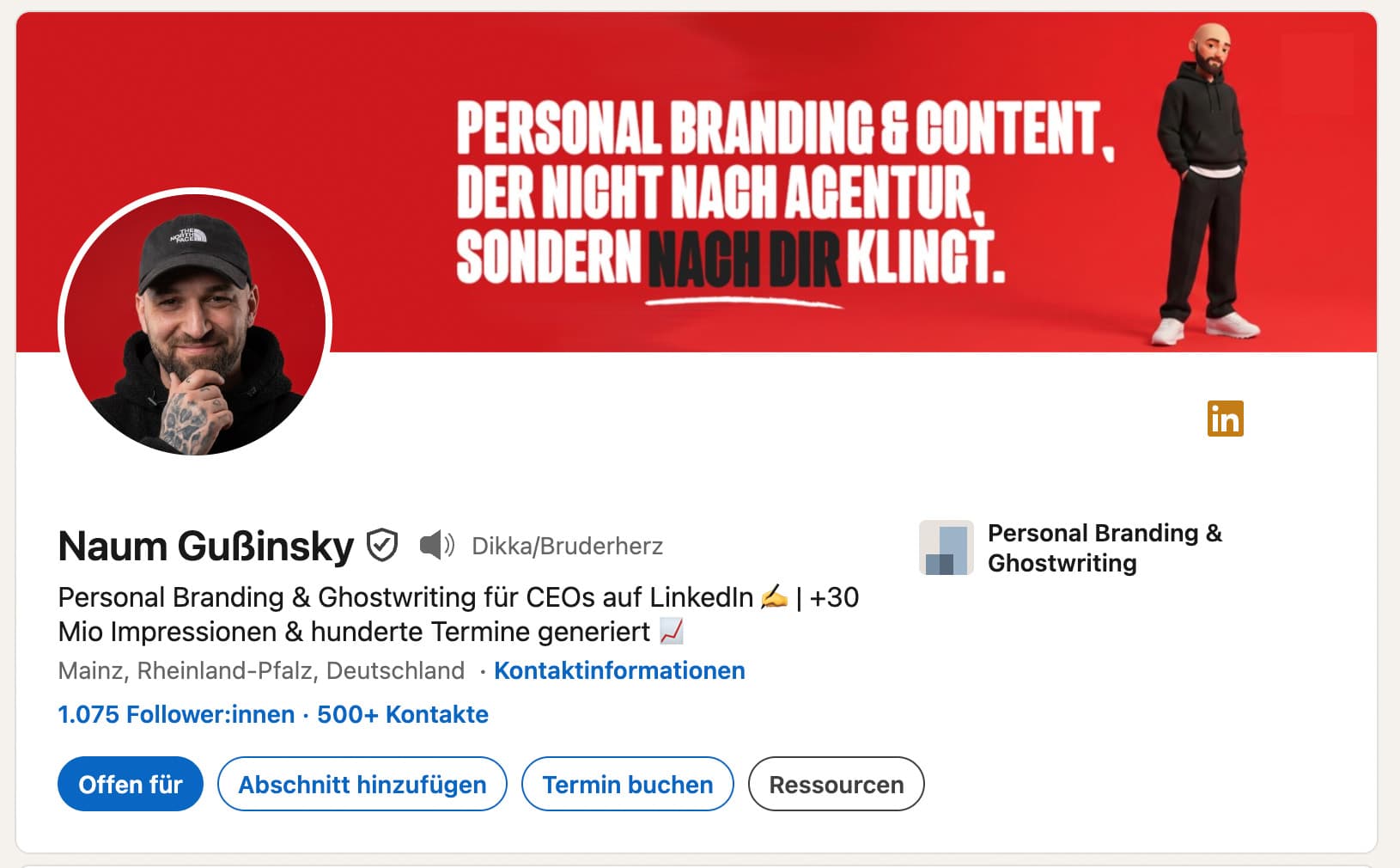 Screenshot des LinkedIn-Profils von Naum Gußinsky
