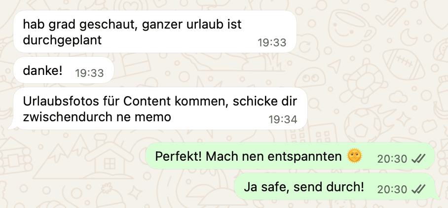 Screenshot: Kundennachricht zur Content-Planung
