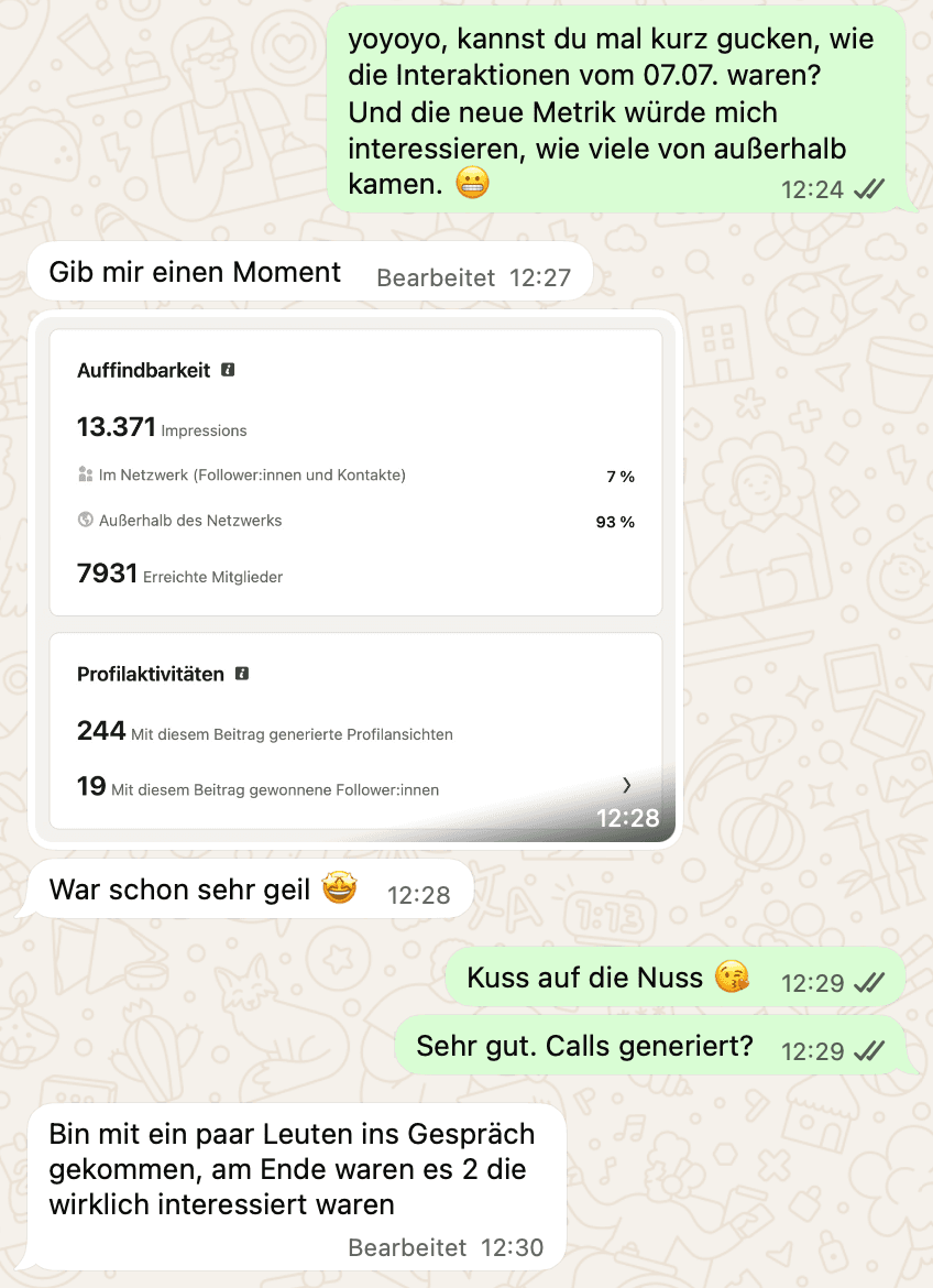 Weiteres Feedback eines Klienten zur Zusammenarbeit
